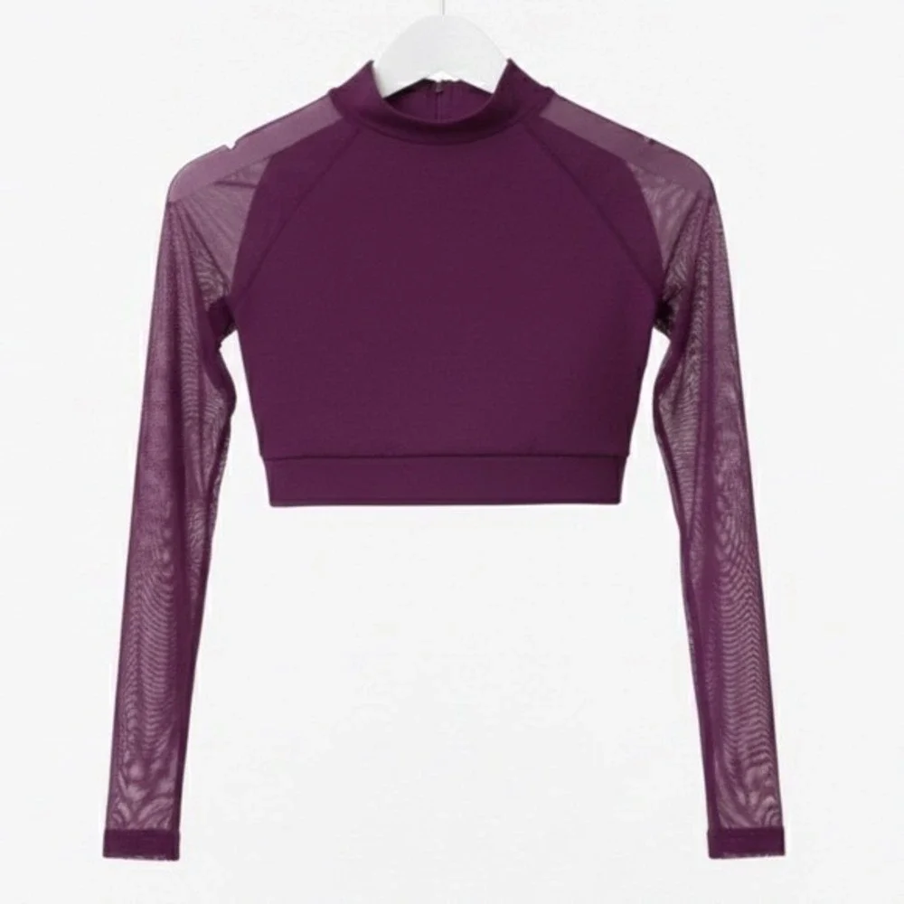 Theatricals eggplant purple Long Sleeve Crop Top High Rise Dance Shorts Set CM